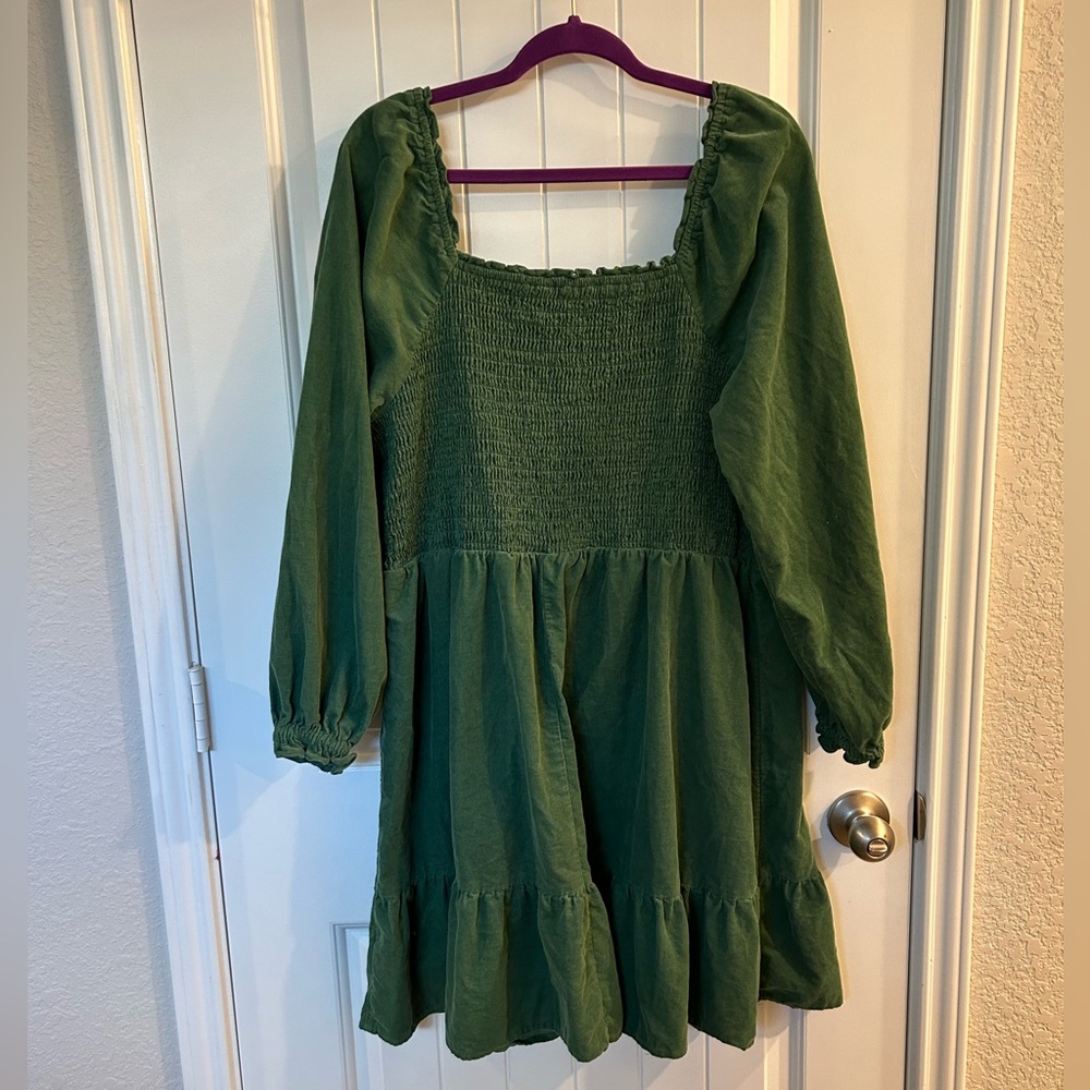 Time & Tru Green Corduroy Peasant Dress